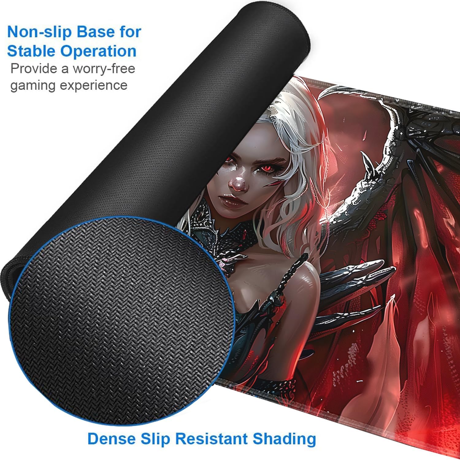 for MTG Playmat + Drawstring Travel Pouch + 6 Dice Counter, for Tabletop Trading Card Game Playmats or Mouse Pad, Anti-Slip Rubber 24 x 14 in, Anime Warrior Girls for TCG Playmat (No with Zone)