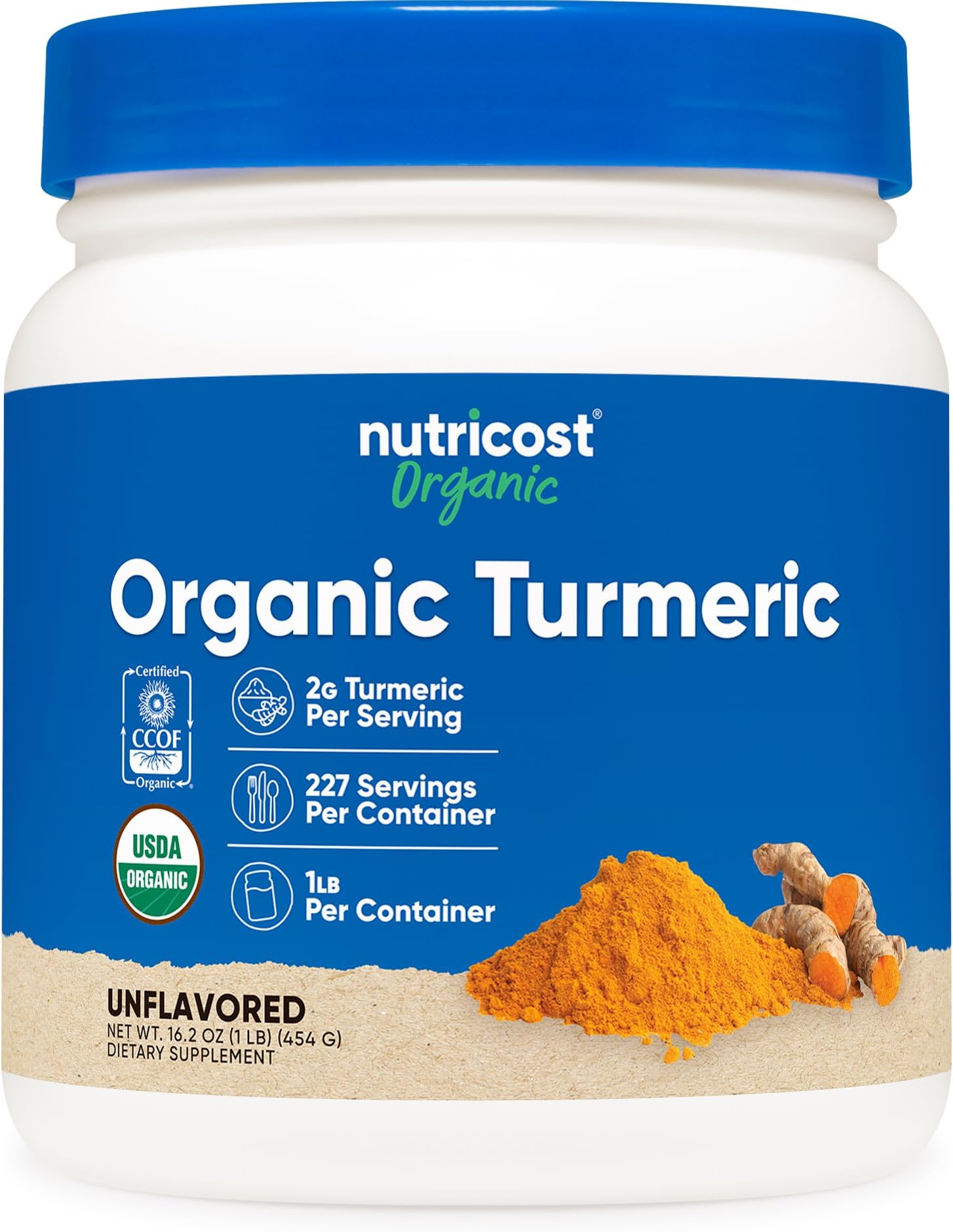 Nutricost Organic Turmeric Root Powder 1 LB (16oz) - Certified USDA Organic, Food Grade, Gluten Free, Non-GMO