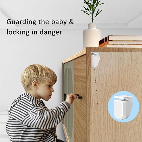 Miniatura 7 de Cerraduras magnéticas para gabinete a prueba de bebés (4 cerraduras y 1 llave). Cerraduras de gabinete para bebés con función de iluminación, se