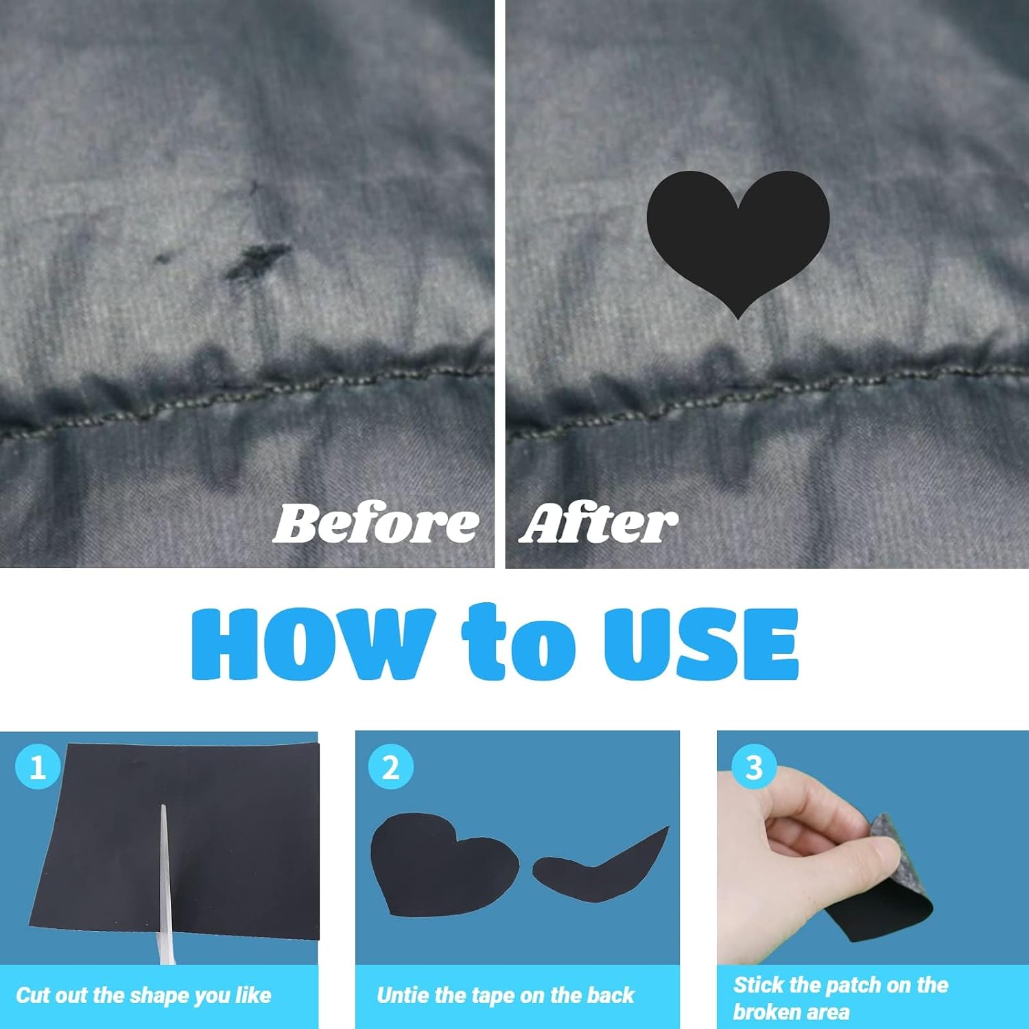 10 PCS Wide Self-Adhesive Nylon Repair Patches, Lightweight Black Waterproof Fabric Patch for Down Jacket, Clothing, Bags and Tents, 7.87 * 5.91inch