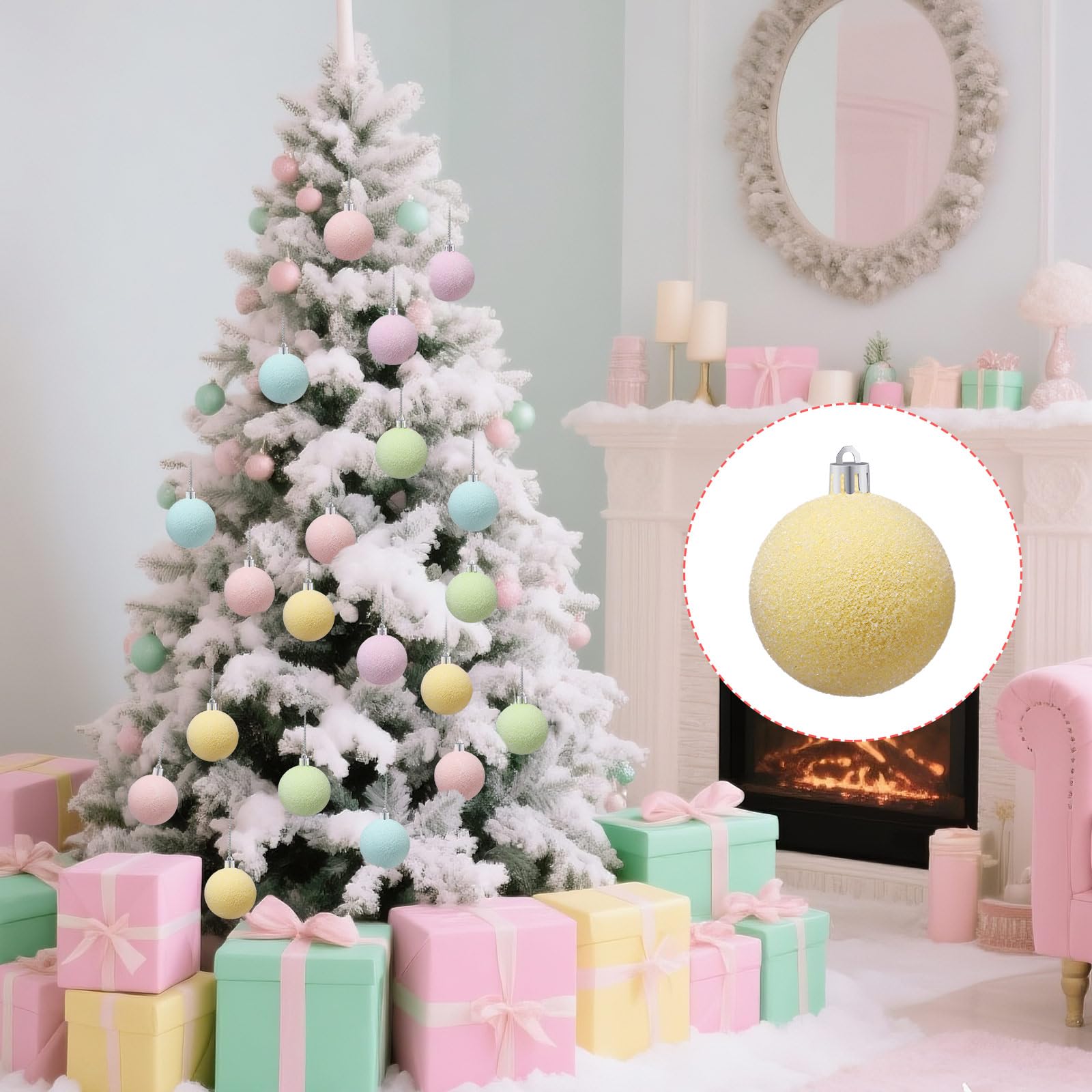 Gejoy Lot de 30 Boules de Noël Pastel à Suspendre - Incassables - Décoration de Noël - Rose pâle, Vert, Bleu, Arc-en-Ciel (givré, 6 cm)
