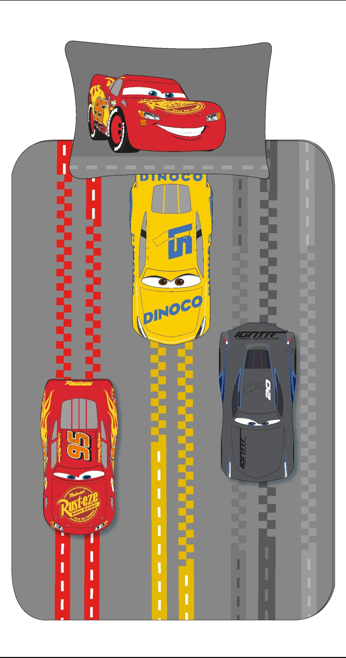 Disney Cars Lightning McQueen Single Duvet Cover Set – Reversible Grey Bedding for Kids – Official Pixar – Polycotton 52% Cotton 48% Polyester – UK Size (Single)