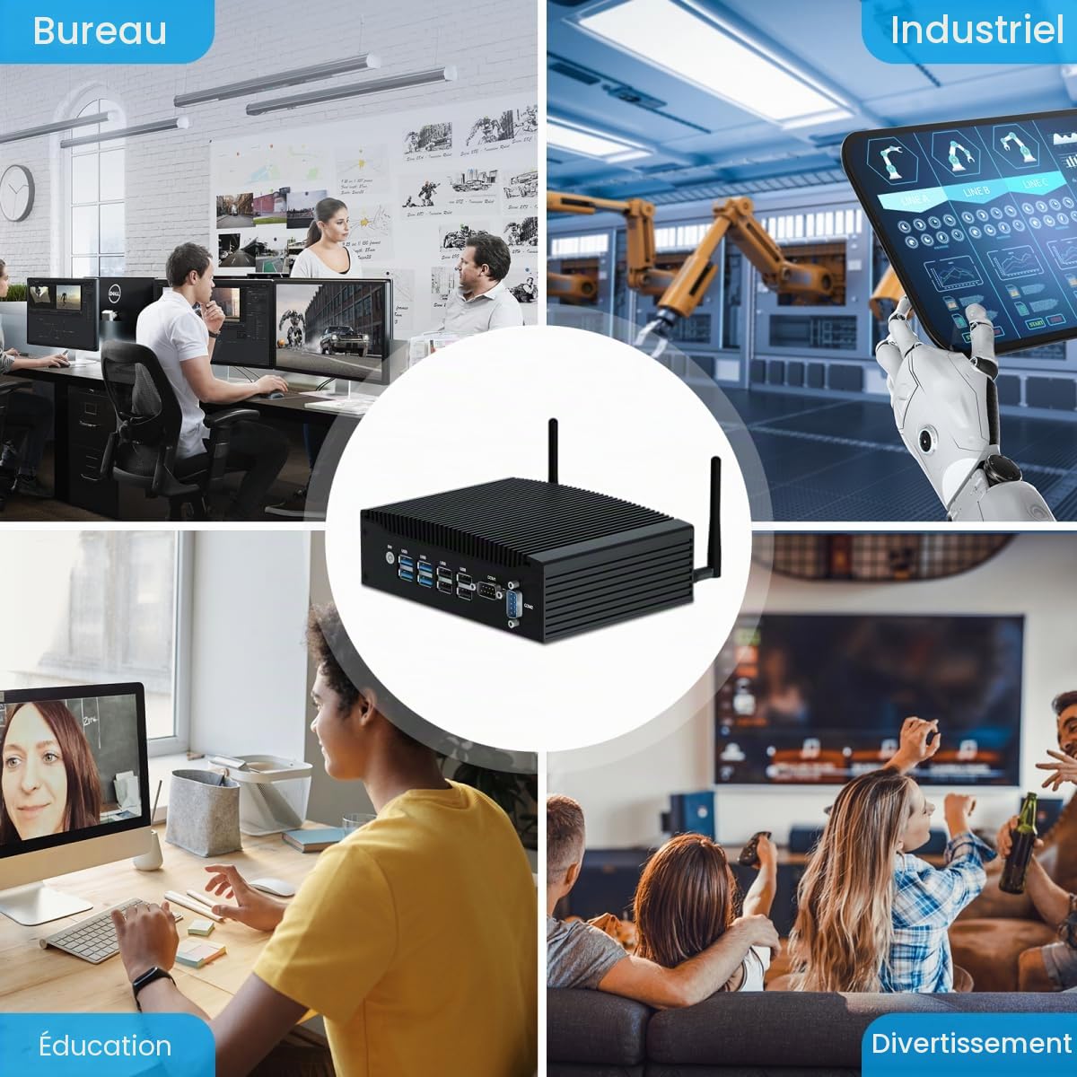 WEIDIAN Mini PC Industriel i5 8350U, Fanless PC sans Ventilateur 16Go RAM 512Go SSD, Win 11 Ordinateur Industriel 4K 2HD, 2X RS232, 8USB, 2X RJ45 LAN, Auto Power on, pour Business School Home