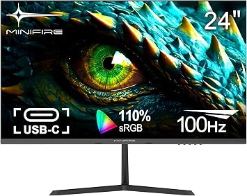 Minifire 24-inch USB-Type C Monitor, 1920x1080 Full HD, 100Hz, 40001 High Contrast Ratio PC Screen, 75% DCI-P3, HDR, 8 Bits, USB-C&HDMI 1.4, VESA 75x75mm MF24X3AL