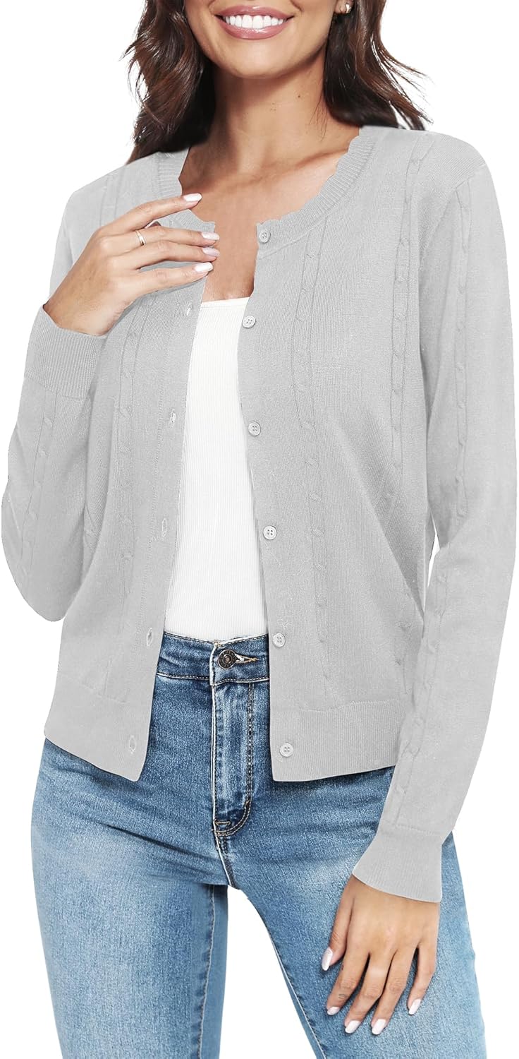 Urban CoCo Women's Crew Neck Button Front Cardigan Sweaters Long Sleeve Open Front Soft Knit Sweater Outfits - Image 4