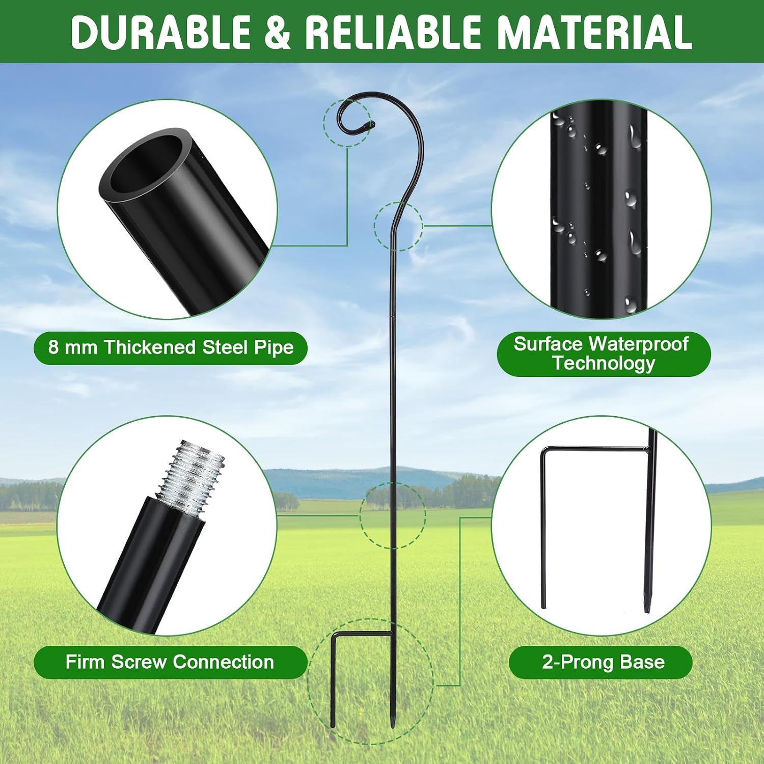 Hicarer 12 Pcs Shepherds Hooks for Outdoor 35 Inch 1/3 Bird Feeder Pole Rust Resistant Steel Shepard Hooks for Wedding Garden Bird Feeders Hanging Lanterns Solar Outdoor Lights