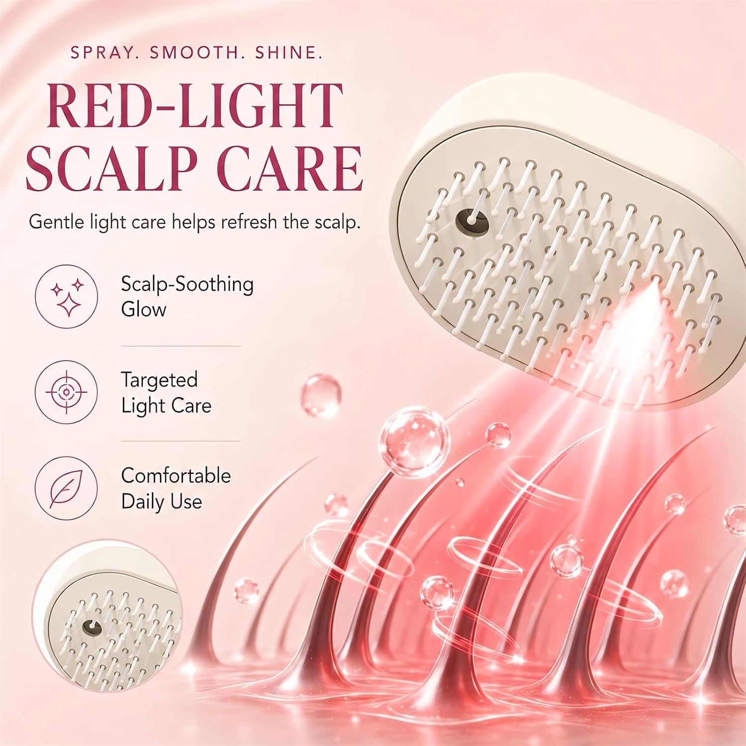 2026 All in One Misting Aqua Detangler Brush Electric Spray Air Cushion Massage Comb Self-Clean Liquid Water Mister Spray Bottle Hair Brush Scalp Oil Applicator Steam Wet Curly Wavy Hairbrush (Purple)