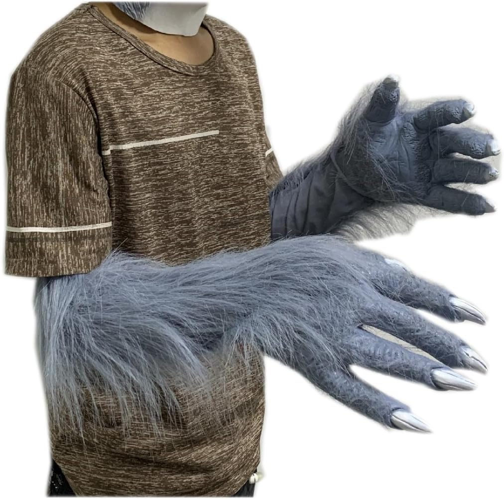 BXT Adults Halloween Costume Realistic Wolf Claw Gloves Animal Paws Role Play Cosplay Party Handwear for Men Women