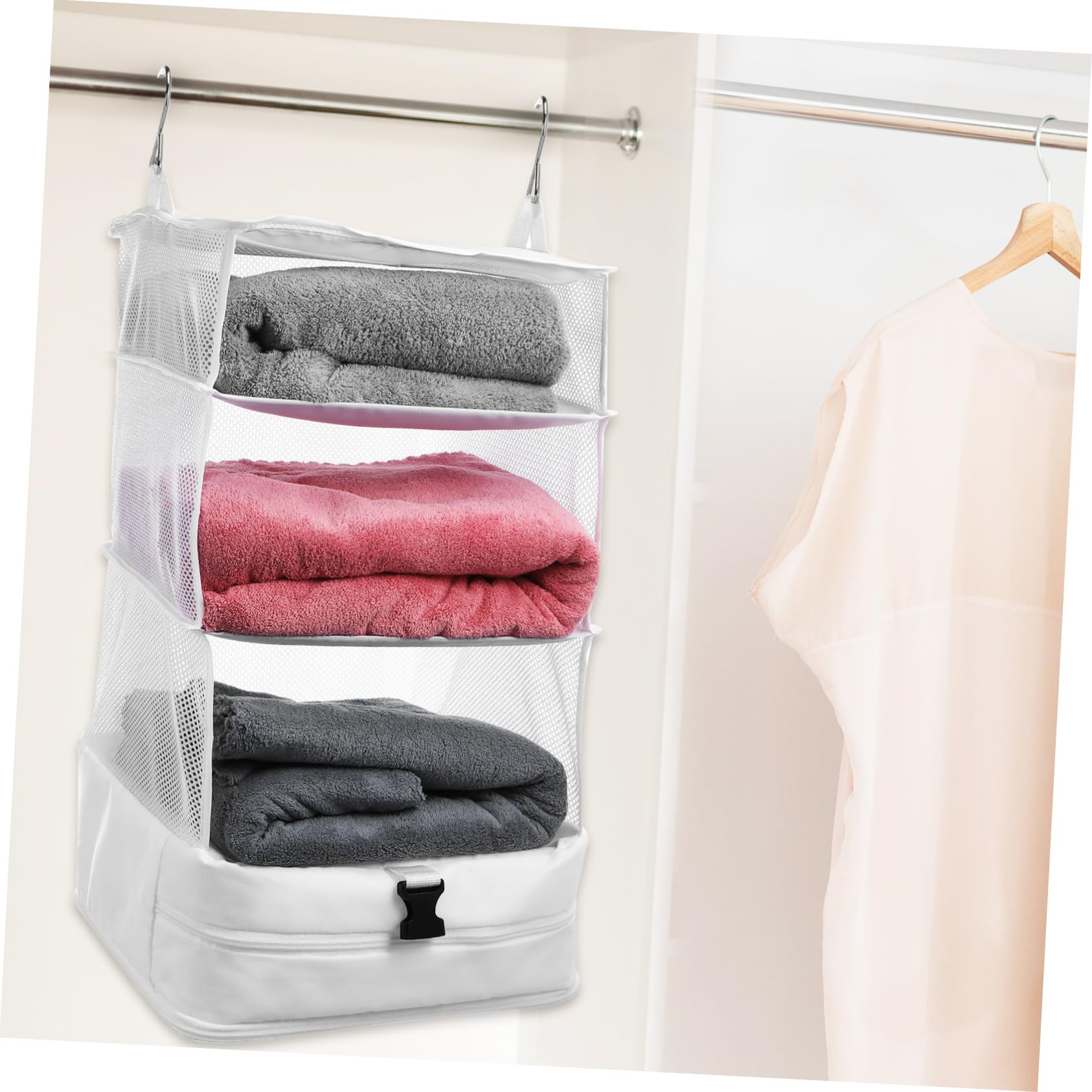 Toyvian Organizador Colgante Blanco, Ahorro de Espacio y Múltiples Compartimentos de 3 Capas Tela Oxford para Armario para Almacenamiento Diario y Viaje
