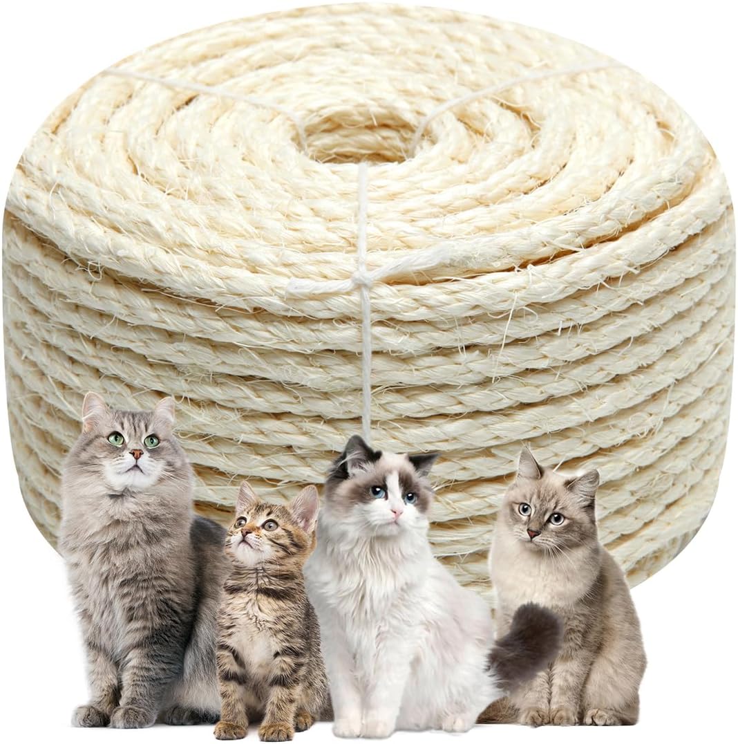 Cuerda de sisal blanca para rascador de gatos, cuerda de 532 pulgadas de diámetro de 164 pies para rascador de gatos, piezas de repuesto de torre de