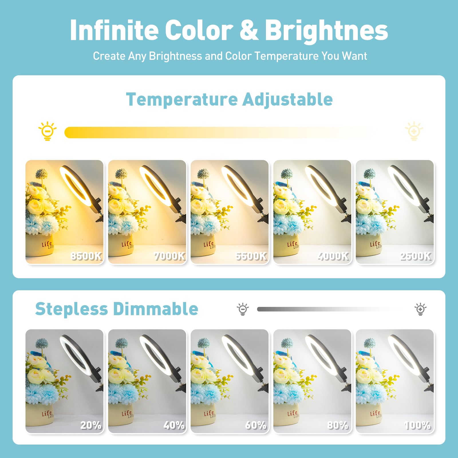 Lupa de 10 aumentos con luz y soporte, modos de color ilimitados, lámpara de escritorio y abrazadera de atenuación continua, luz de lupa 4 en 1 para soldadura de manos de ayuda para reparación