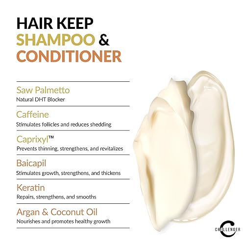 Miniatura 3 de Challenger Champú y acondicionador Hair Keep para hombre, 2 botellas de 10 onzas | Combo de crecimiento del cabello | Bloqueadores DHT | con
