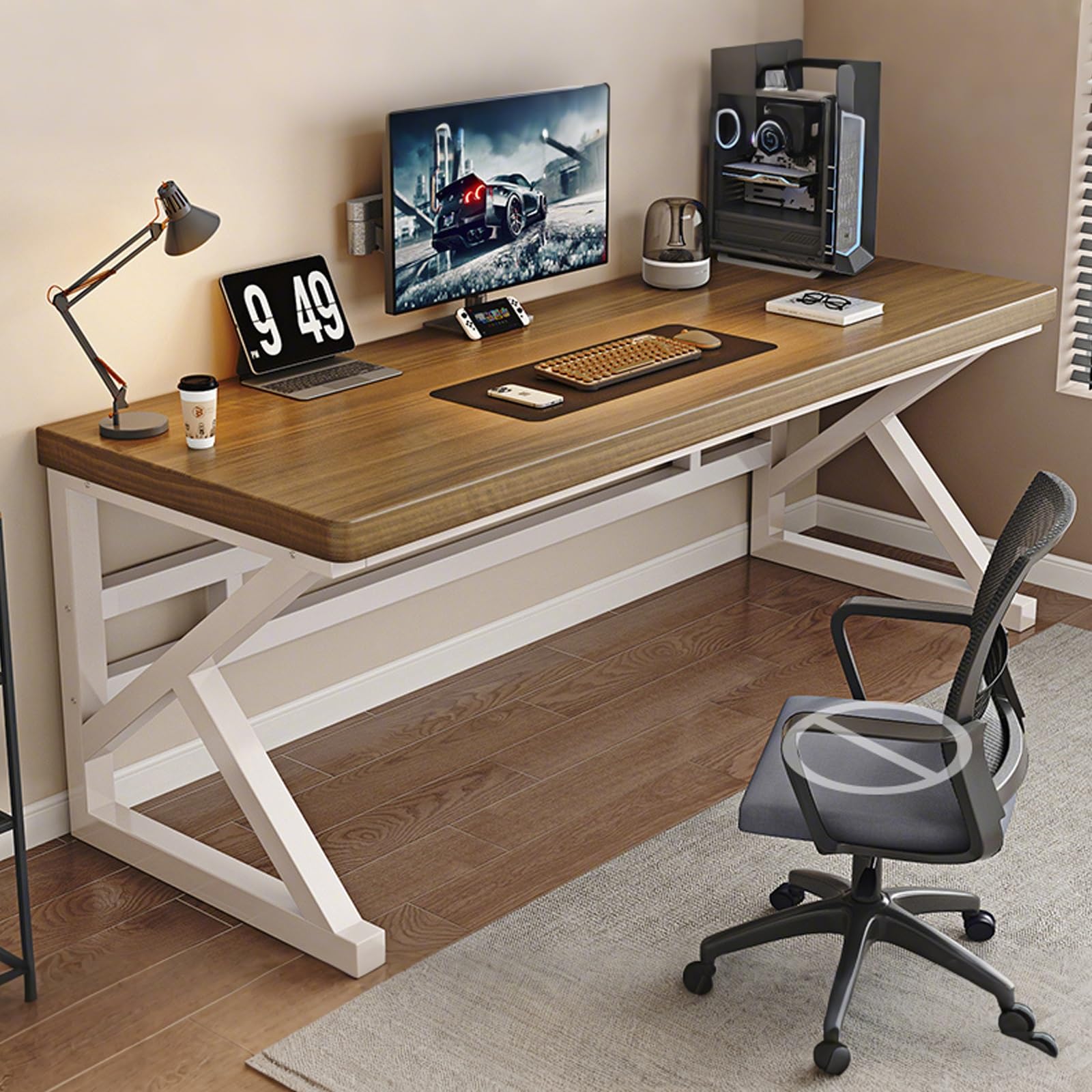 Amazon | FORRTY 無垢材パソコンデスク 50mm極厚天板 天然木使用 書斎