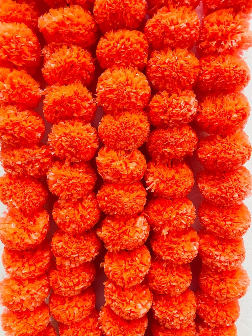 SPHINX Artificial Marigold Fluffy Flowers Garlands for Decoration - Pack of 5 (Dark Orange)