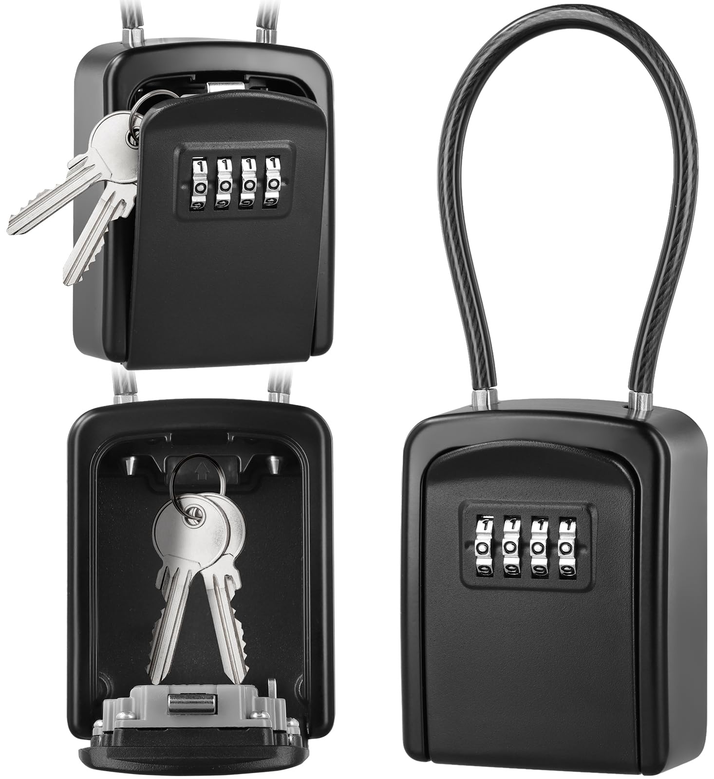 Caja de Seguridad para Llaves de 4 Dígitos Caja de Cerradura Impermeable para Exteriores de Pared con Asa para Garaje Oficina Escuela de Aleación de Aluminio