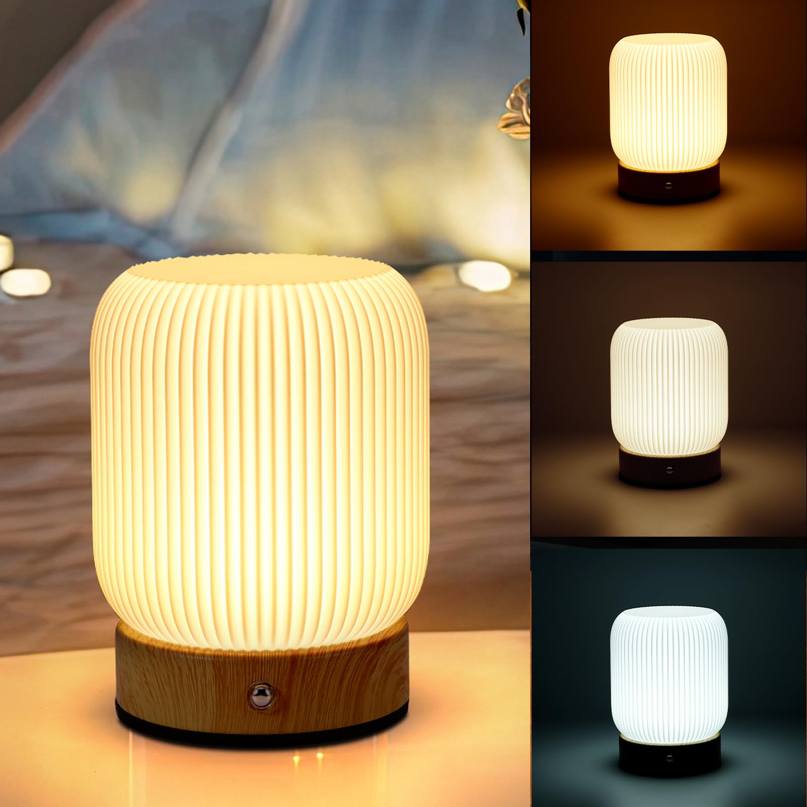 AMYLIAGAN LED Bedside Lamp, 3000mAh Rechargeable Touch LED Table Lamp Dimmable 3 Color Bedside Night Light Portable Battery Powered Cordless Desk Lamps for Children, Kids, Bedroom, Living Room