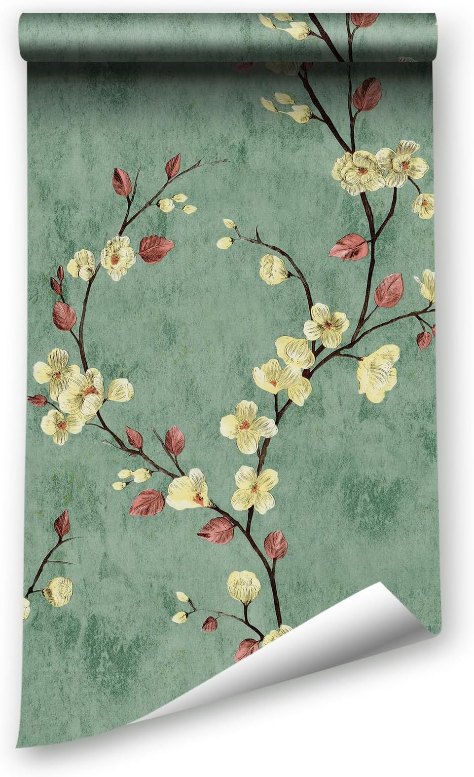 Peel and Stick Wallpaper Floral Plants Birds Butterflies Contact Paper, 44.5x400CM Removable Landscape Self-Adhesive Wallpaper Vinyl Film