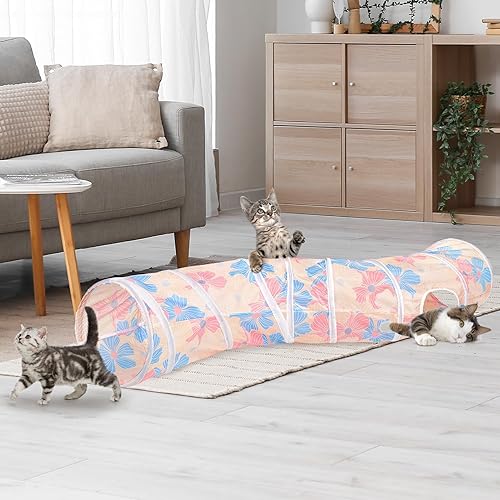 Vista 15 de Glittme Túnel para gatos, túneles para gatos de interior, cueva de gatos en forma de S con juguetes para gatos, tubos plegables para gatos y túneles