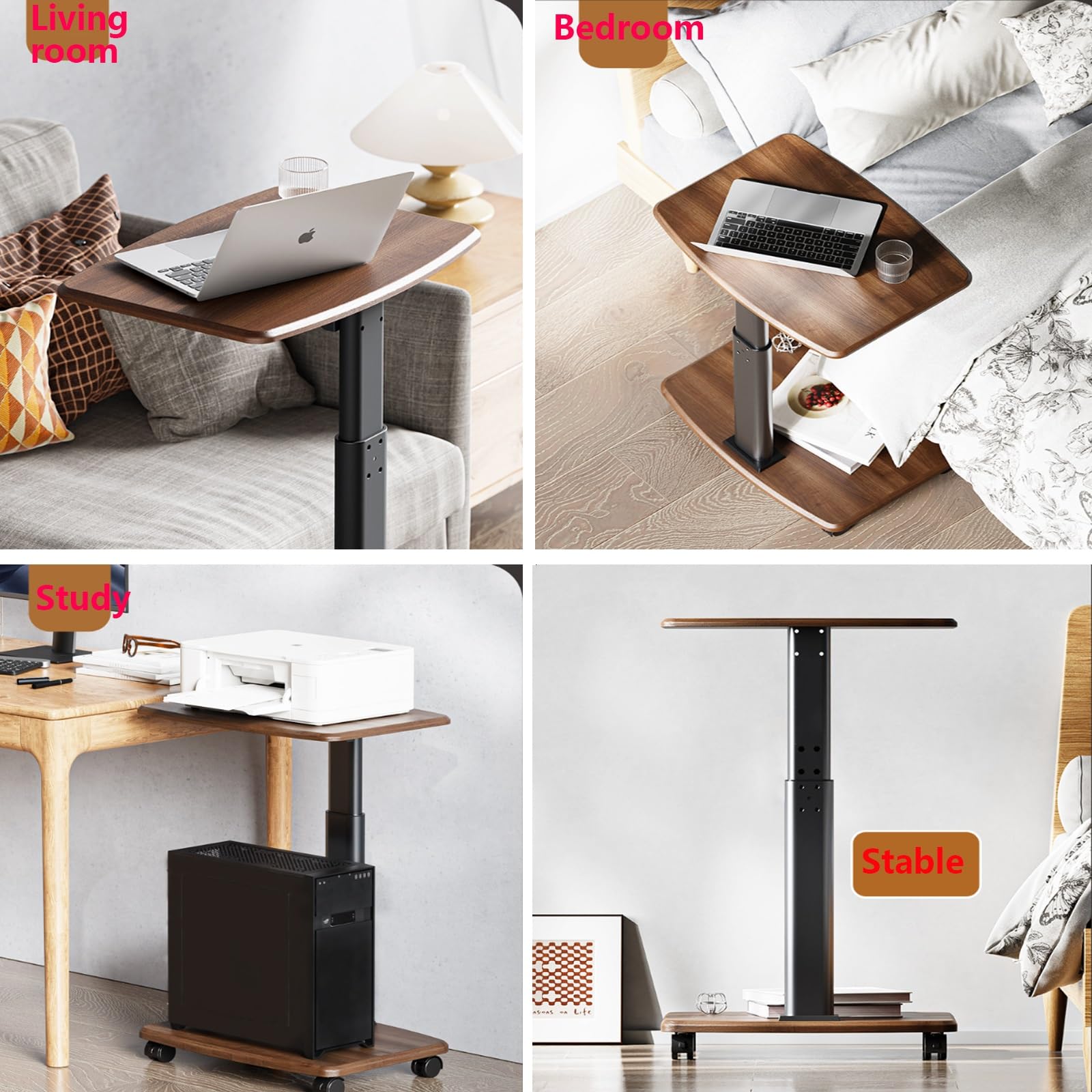 Mesa auxiliar en forma de C de altura ajustable con ruedas giratorias, mesa deslizante debajo del sofá, mesa para sala de estar, dormitorio, espacio pequeño, bandeja de TV moderna