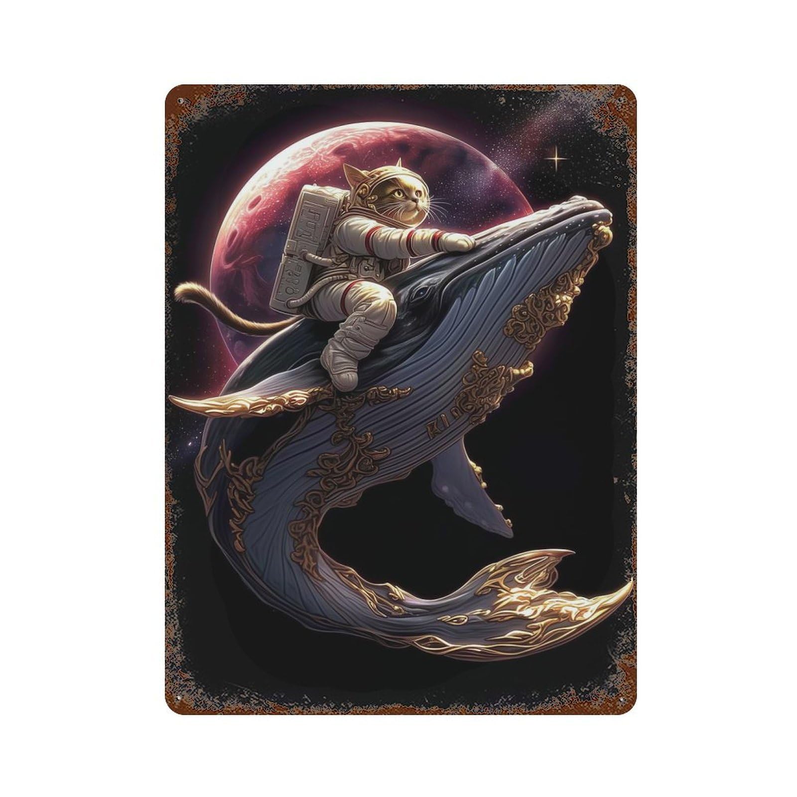 Celestial Dreamscape 15.7"x11.8" Rust Effect Tin Sign, Industrial Home Decor for Living Room, Hallway And Home Decor