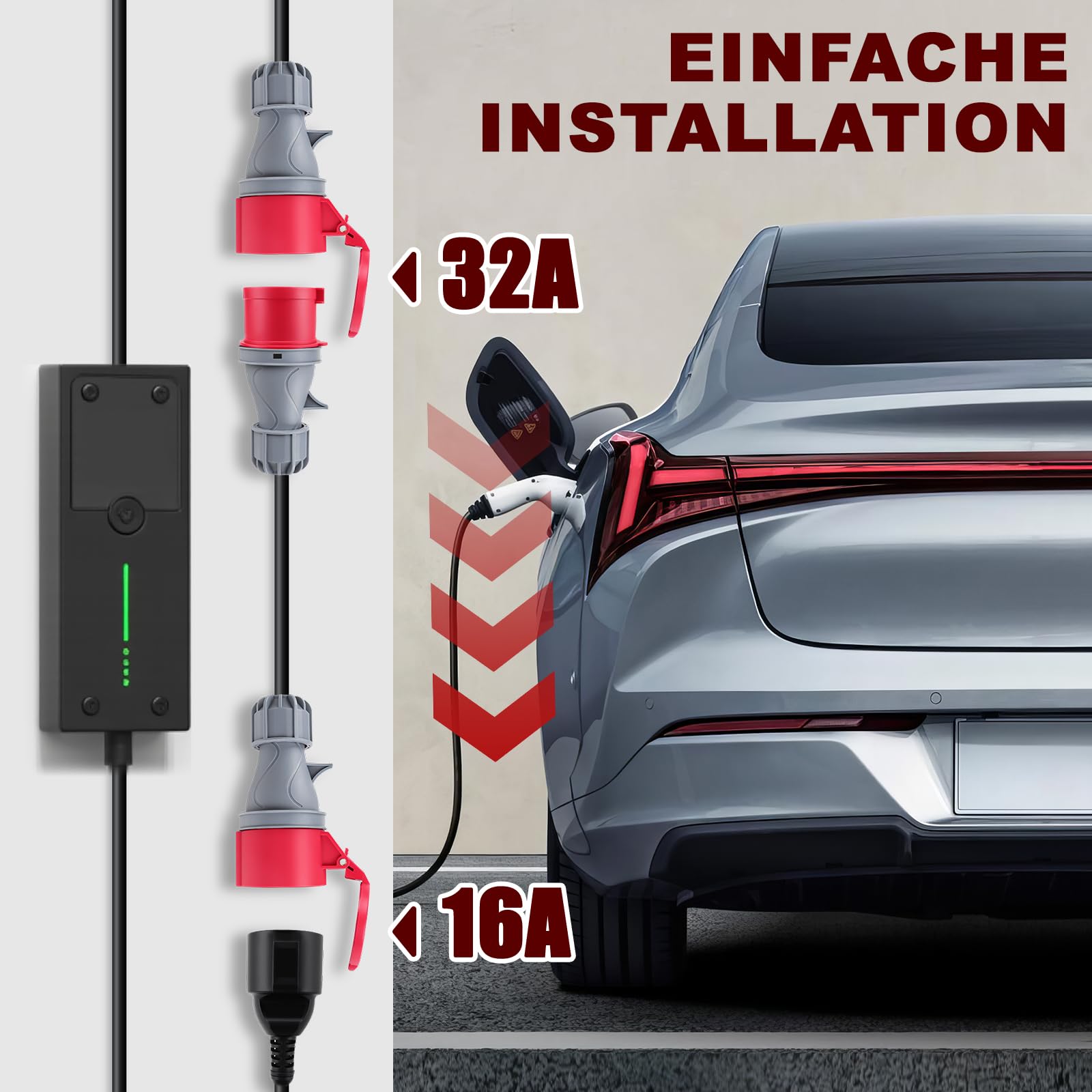 KAOLALI CEE Adapter, 32A(22KW) Stecker auf 16A(11KW) Kupplung, 5-Polig CEE Adapter 32A auf 16A, 400V, Tragbar, Schutzart IP44, 50cm