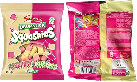 Squashies Mix Sweet Bundle - 4 Packets Of Squashies Sweets Sharing Bags (4x120g) - Bubblegum, Original, Sour Cherry & Apple, Rhubarb & Custard