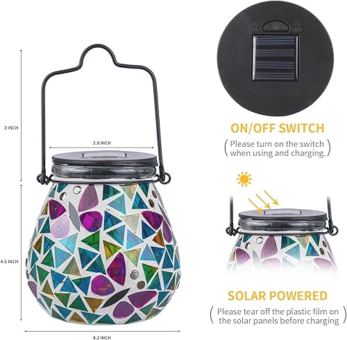 Miniatura 4 de Afirst - Faroles solares de mosaico  Luces colgantes de cristal con diseño de mariposa ahuecadas, impermeables, decorativas al aire libre para