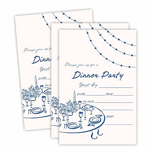 Dinner Party Invitation Cards With Envelopes - Minimal Blue Hand