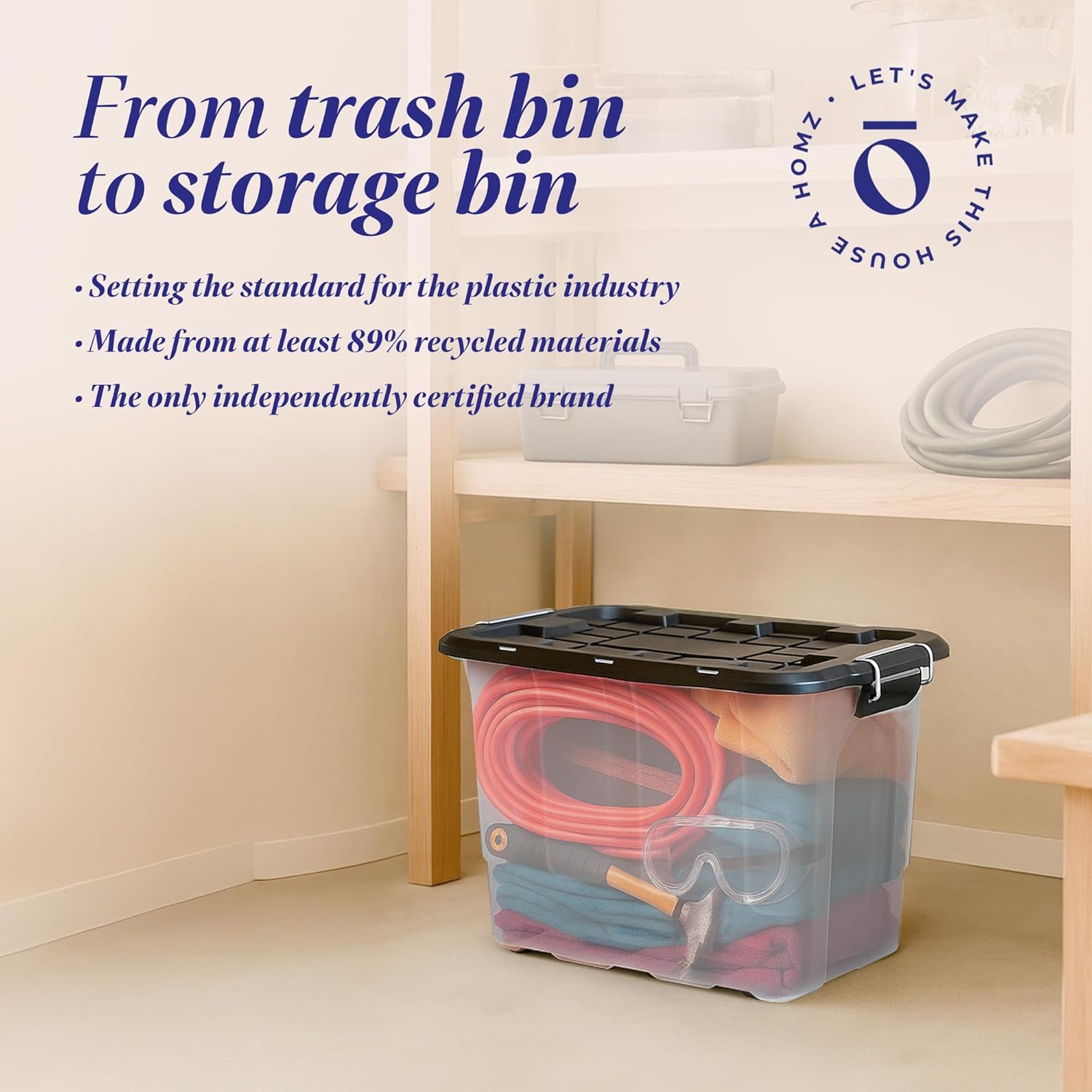 HOMZ 2 Pack 20-Gallon Clear Plastic Stackable Storage Bin with Lid, Container Box with Latching Handles for Home Garage Organization, Black