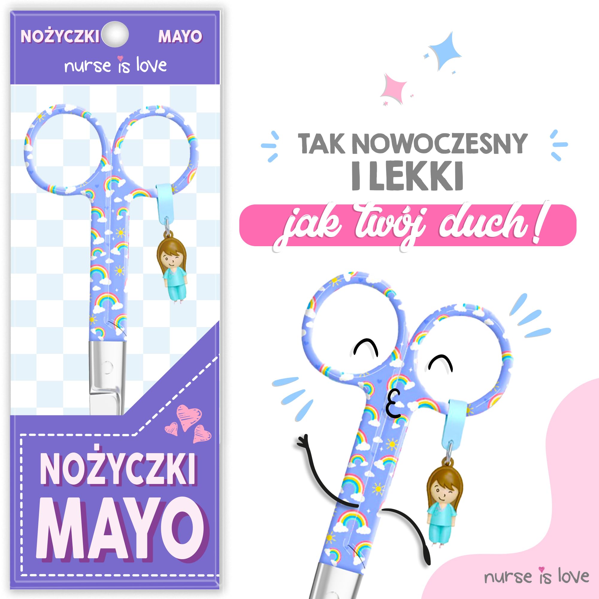 Nurse is Love Mayo Nożyczki pielęgnacyjne, bandaż i nożyczki użytkowe do pierwszej pomocy, weterynarza, ostre ostrza i okrągła końcówka ze stali nierdzewnej