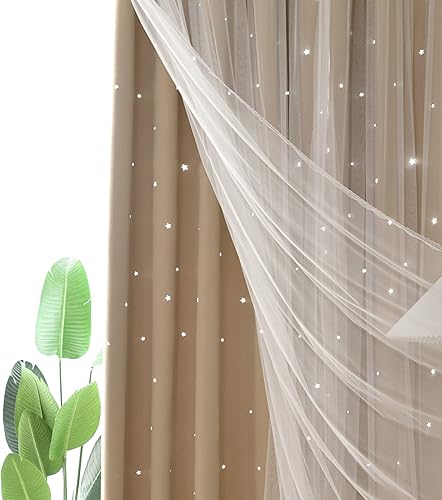 Miniatura 8 de Kinryb Cortinas opacas para niños, para dormitorio, sala de estar, aula, juego de 2 paneles de superposición transparente, cortinas de doble capa