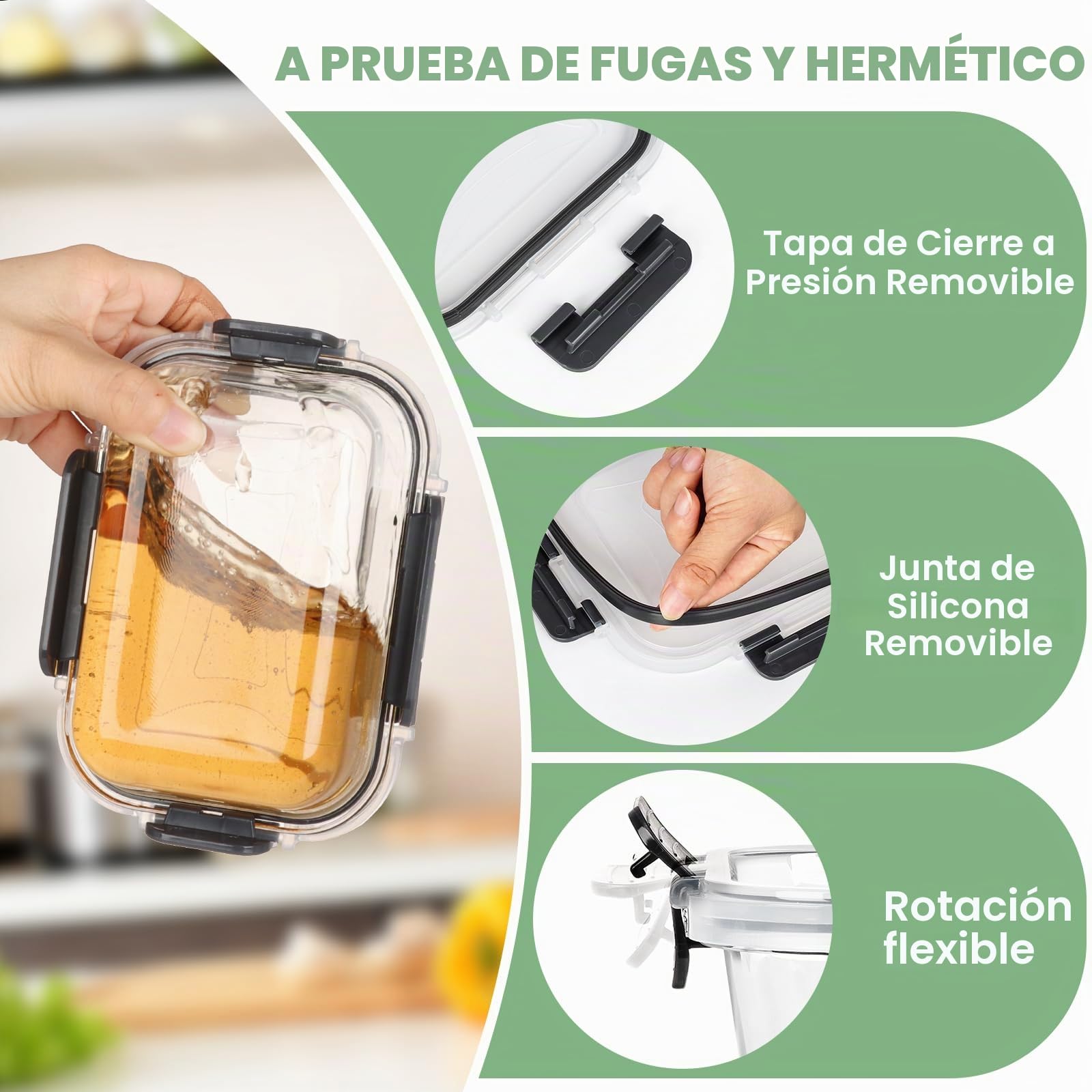 Skroam Paquete de 12 recipientes de vidrio para almacenamiento y preparación de comidas, almacenamiento de cocina para almuerzo, a prueba de fugas,