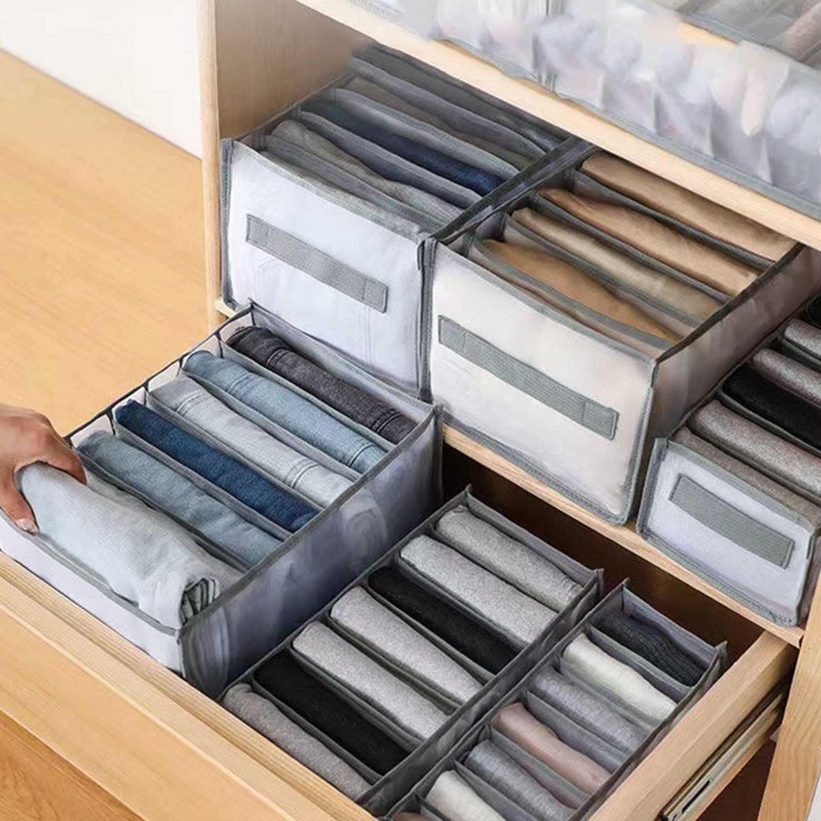 Organizador de armarios, Organizador de cajones Plegables de Malla de 7 Compartimentos, fácil de Limpiar, for Jeans, Leggings, Ropa Interior, Calcetines, Camisetas (4 Piezas)