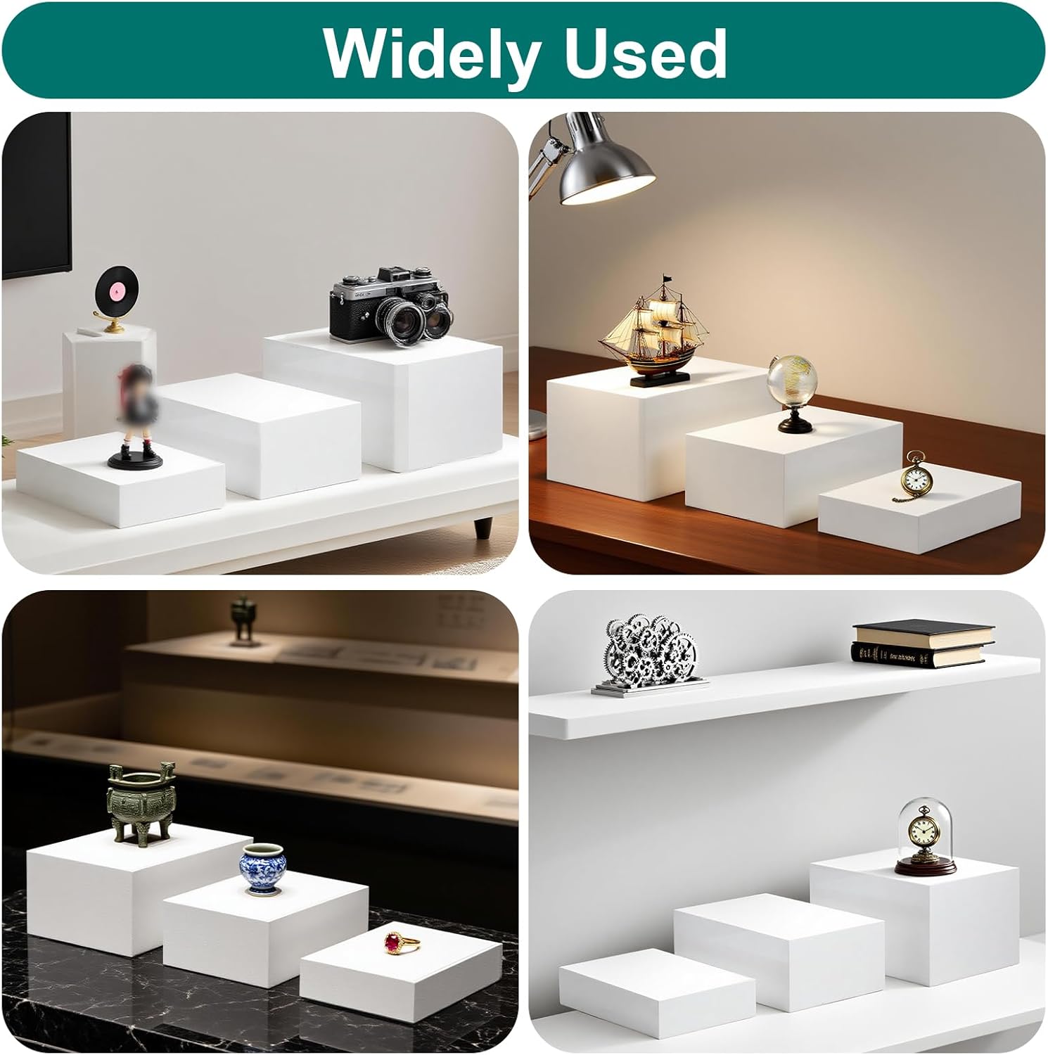 Dessert Table Display Set, 3 Pcs Buffet Risers Food Risers for Buffet Table White Acrylic Cube Box Display Stands for Drink Collectibles Jewelry Figures Show 12” 11”10”, 5 Side, Rectangle