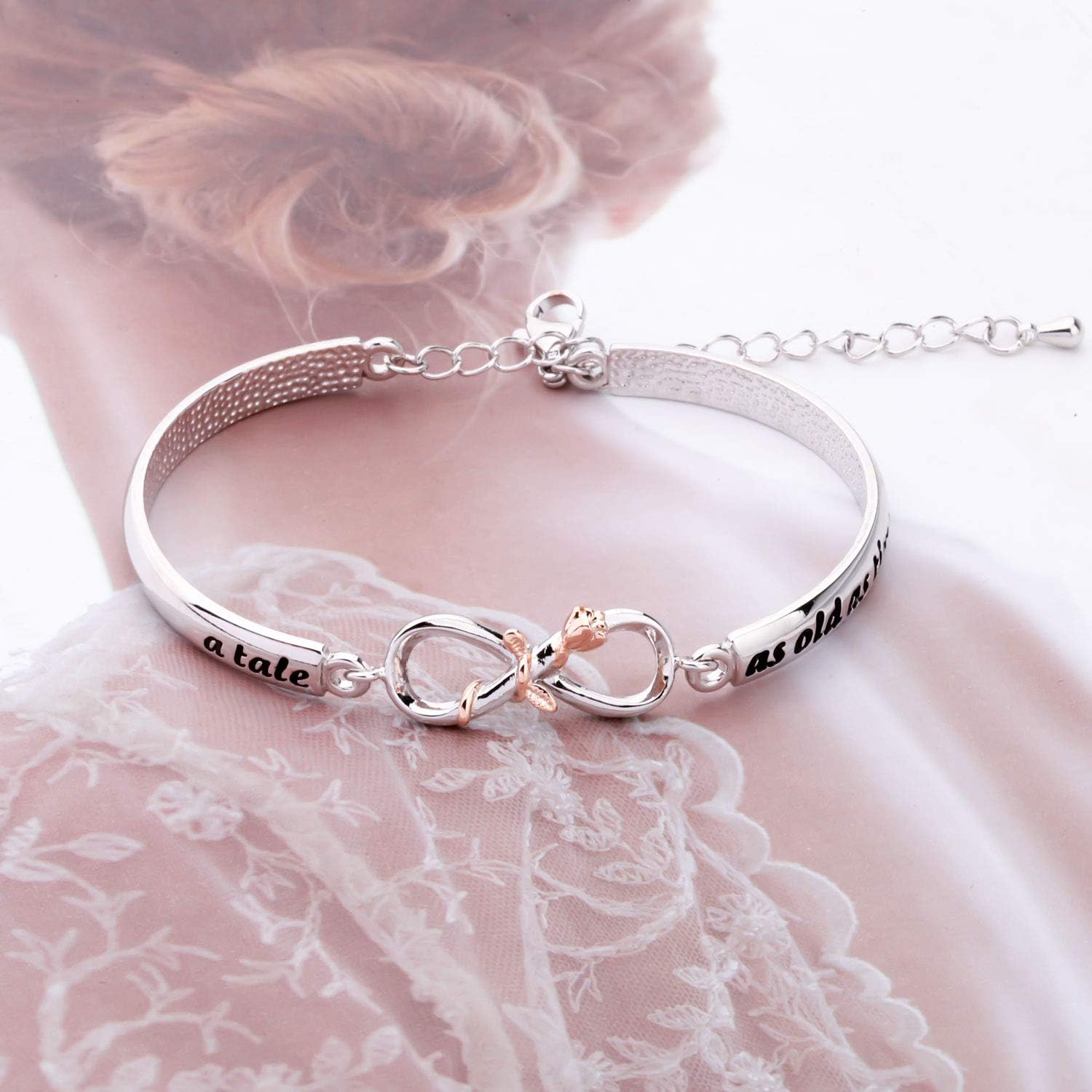 BAUNA A Tale As Old As Time Inspired Belle Bracelet Rose Flower Floral Jewelry for Her