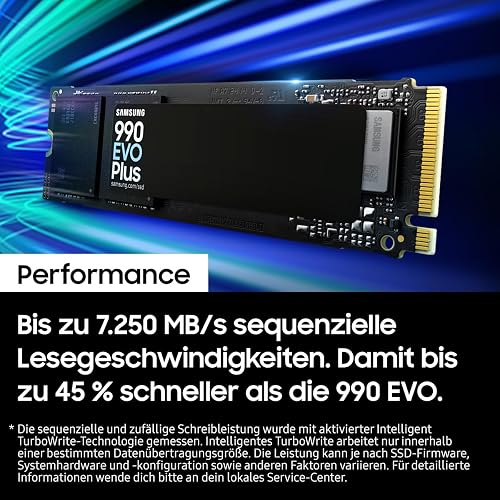 Samsung 990 EVO Plus, 2TB, PCIe 4.0 x4 / 5.0 x2, NVMe2.0 (up to 7250 MB/s), NVMe M.2 (2280), Internal Solid State Drive (SSD), MZ-V9S2T0BW - 3