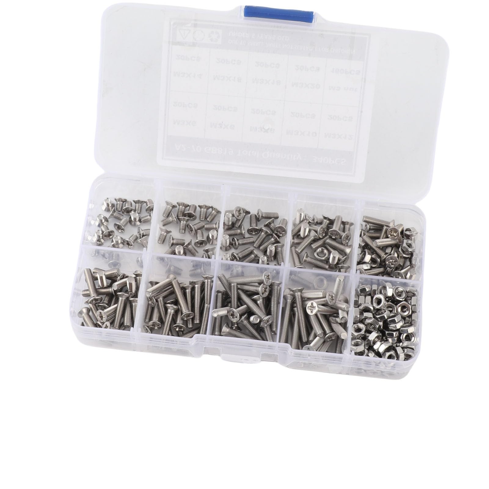 320 stuks assortiment schroeven en moeren met verzonken kop, roestvrijstalen schroeven met kruiskop M3 M4 M5 M6, houtschroeven moeren reparatiegereedschap