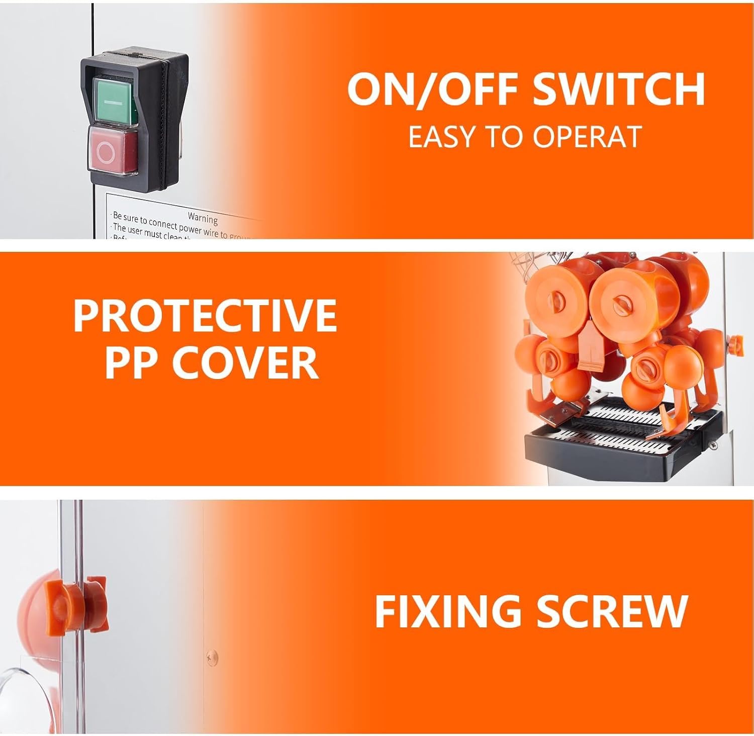 Automatic Commercial Orange Juicer Machine, 110V 120W Extractor with Pull-Out Filter Box, SUS 304 Tank, PP Cover, Two Peel Buckets - High Reliability, Safety Features, Easy to Clean