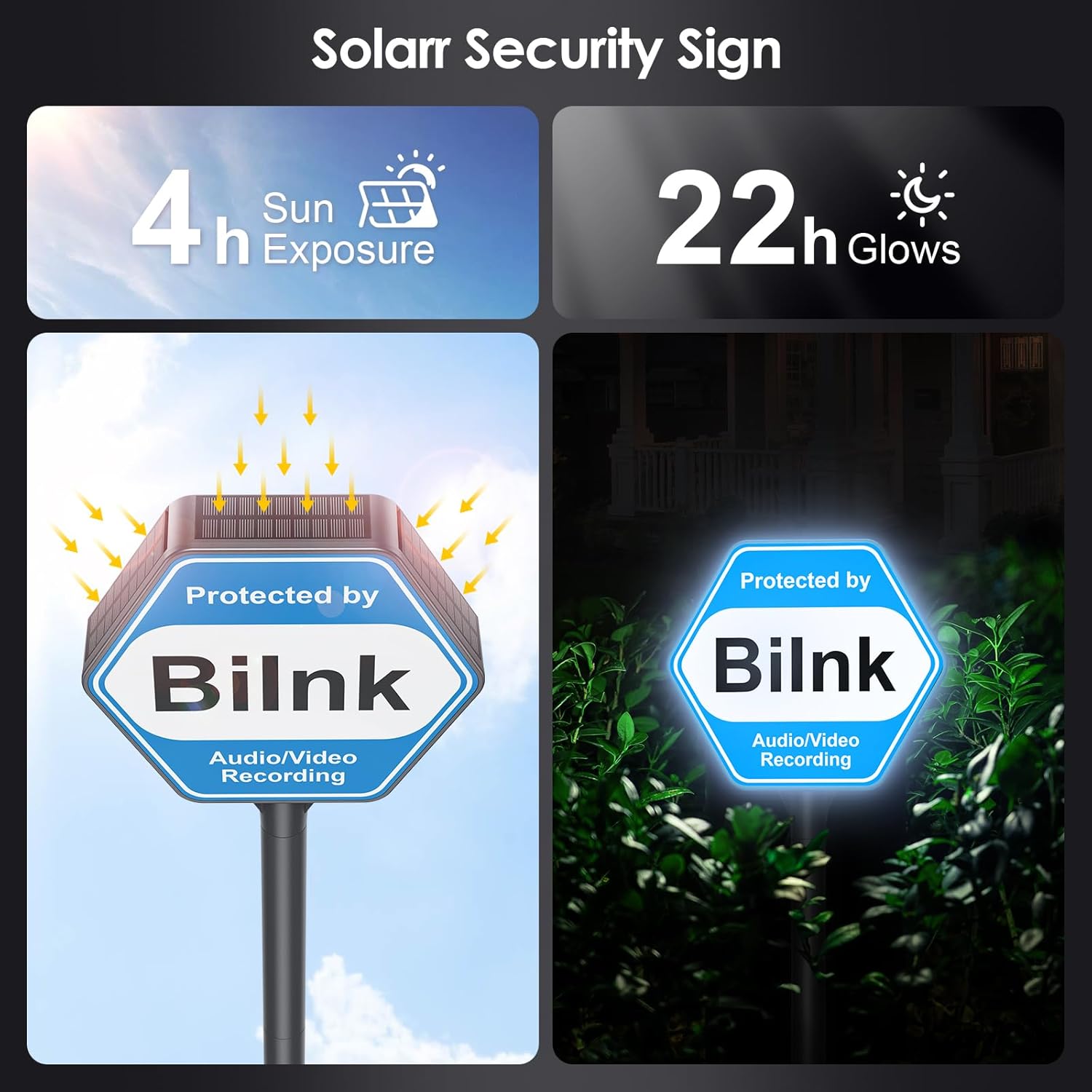 Liwin Solar Battery Powered Yard Sign, LED Illuminated Outdoor Waterproof Sign, Weather Resistance Home Security Signs with Stakes for Outside Home Garden Road, Yard, Street, House