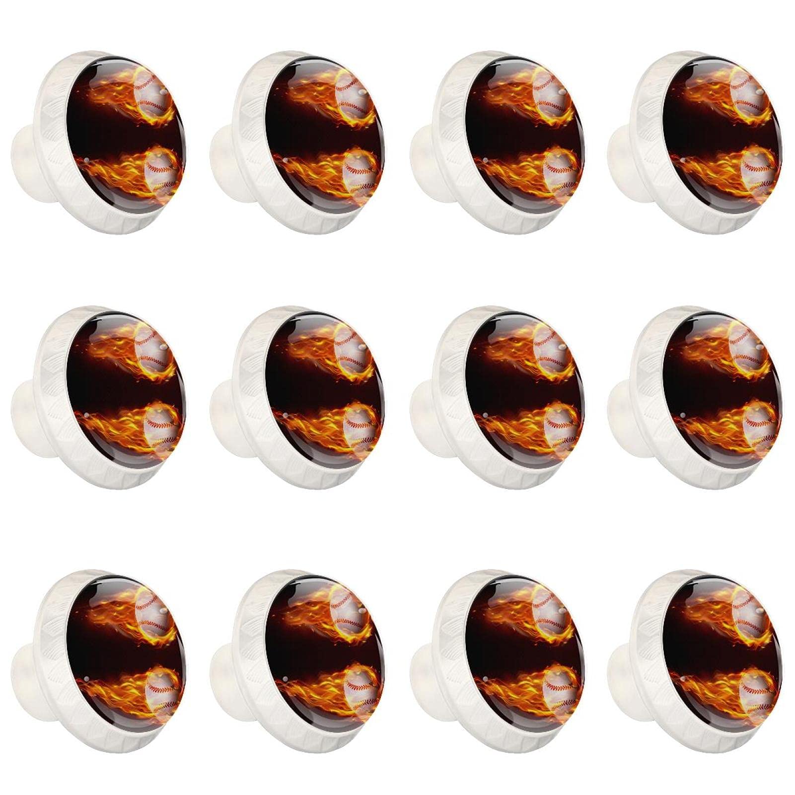 Boutons d'armoires de cuisine ronds en lot de 12 poignées pour tiroir de commode motif baseball