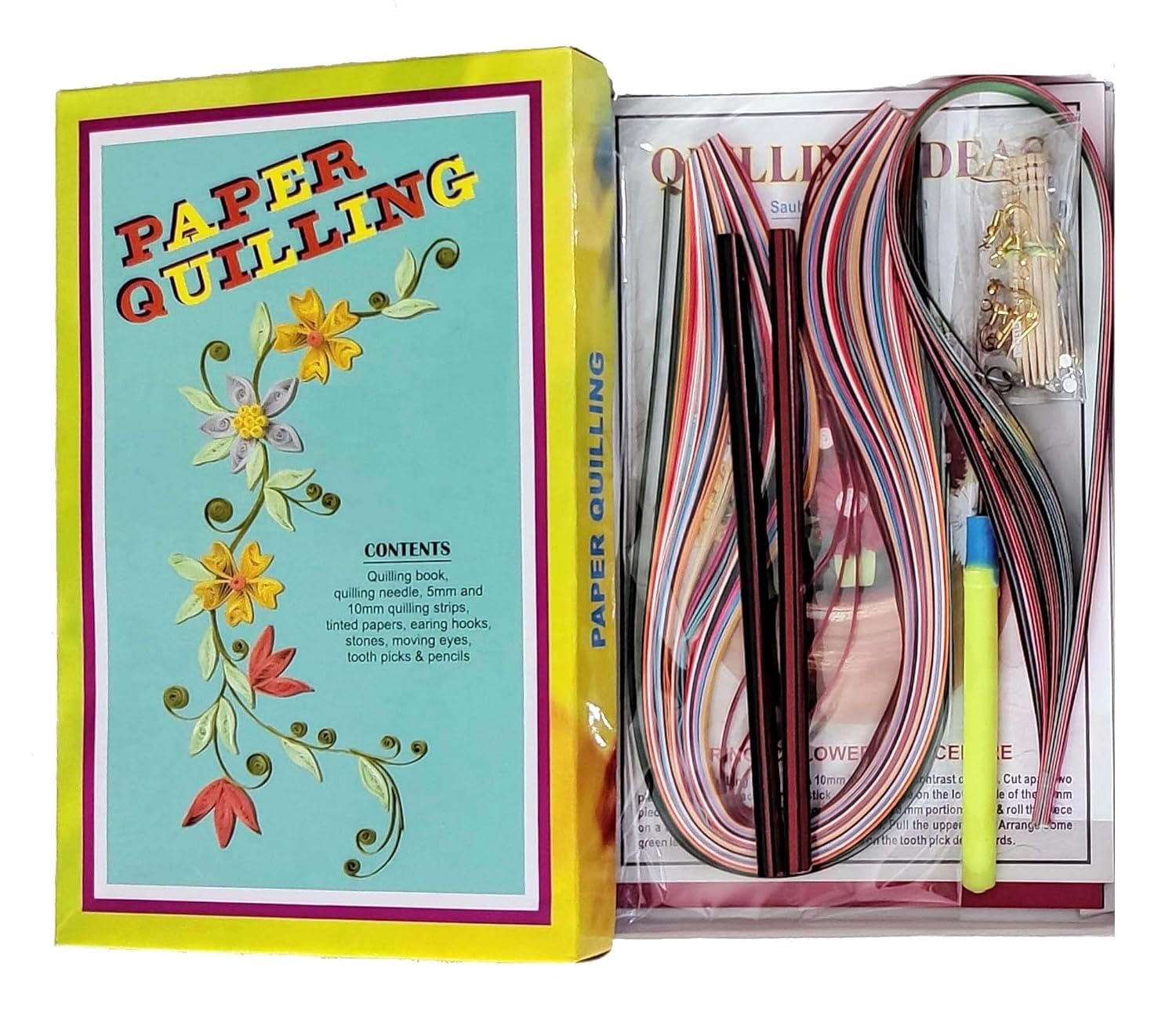 KRYTONE� Paper Quilling Tools Kit with Quilling Book Quilling Needle Quilling Strips Tinted Papers Earring Hooks Stones Moving Eyes Tooth Picks & Pencils (Multicolor)-image-42