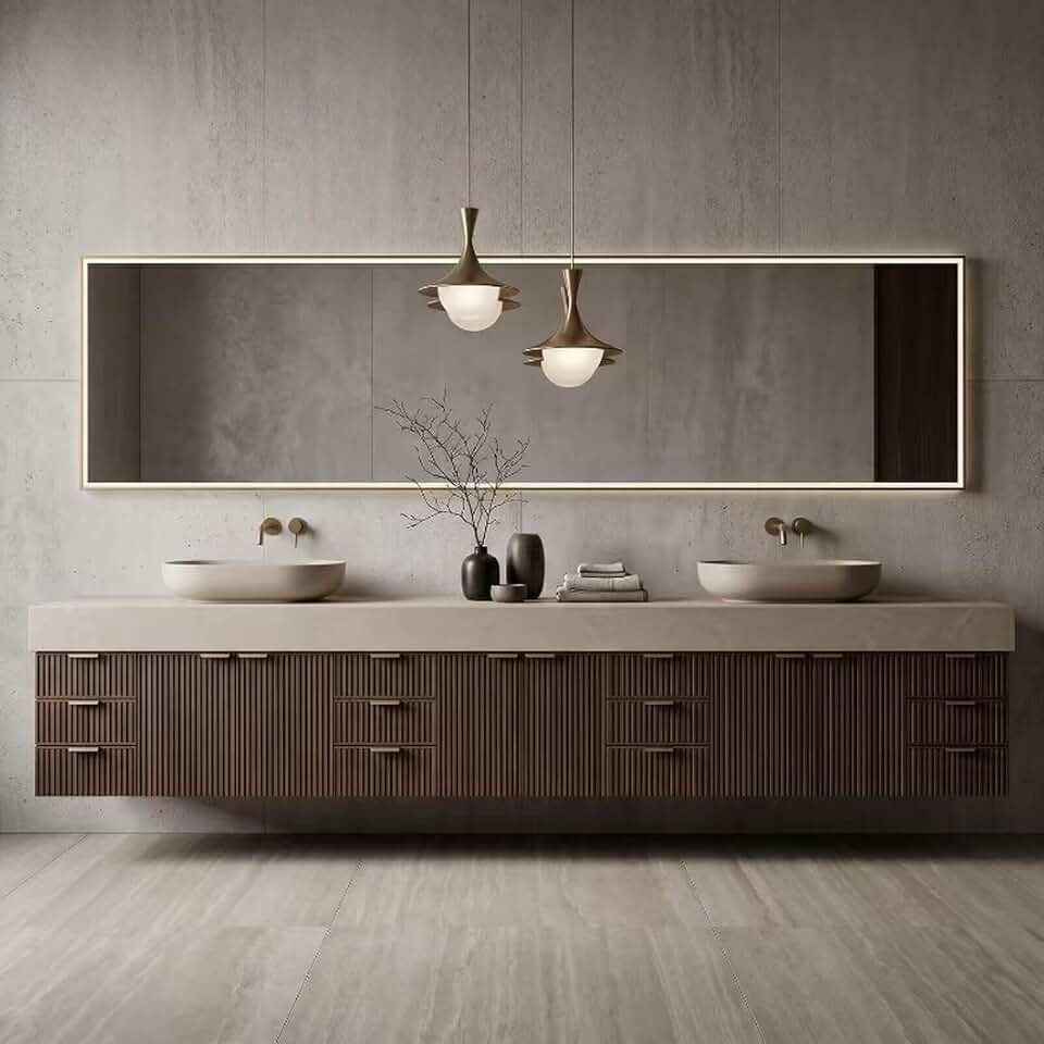 96" Modern Bathroom Vanity with Double Sink Vertical Slatted