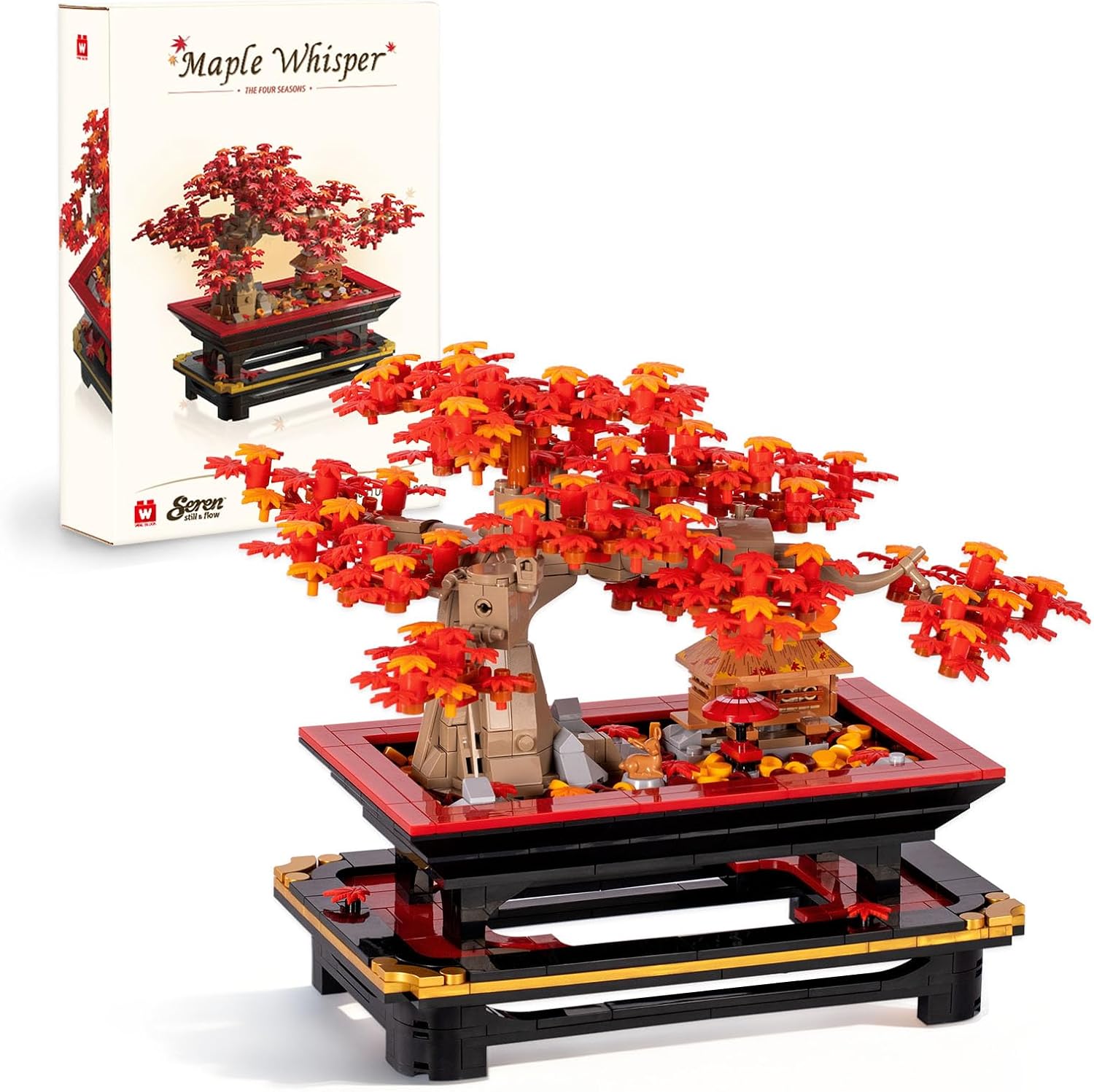 Wise Block Japanese Red Maple Bonsai Tree Building Toy Set for Adults - 900 Pcs Artificial Bonsai Tree Building Blocks for Adults, Seren Collection Maple Zen Decor Gift Set for Home Office Display