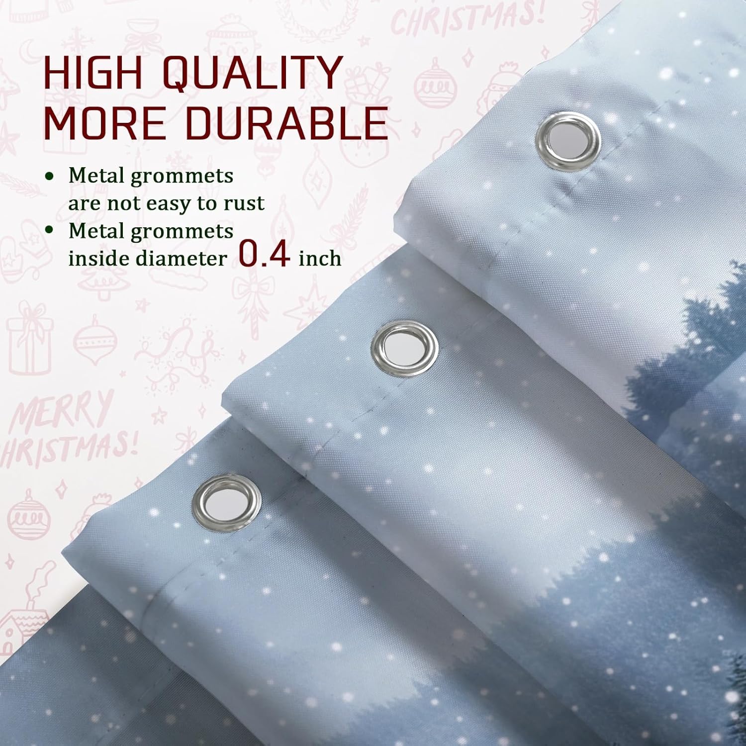 4PCS Winter Farmhouse Christmas Bathroom Sets with Non-Slip Rug, U Shape Toilet Lid Cover Mat, Woodland Xmas Country Barn Bathroom Decoration 72''x72''