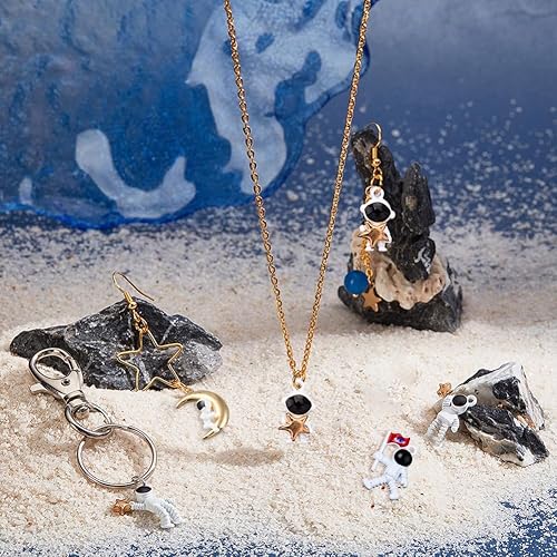 Miniatura 4 de PH PandaHall 7 estilos de dijes de astronauta, 28 piezas de dijes de astronauta, estrella espacial, luna, dijes de universo, cuentas sueltas,