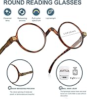 Vista 4 de BLUELESS Vintage Round Reading Glasses Professor Readers (Brown Tortoise, +0.50)