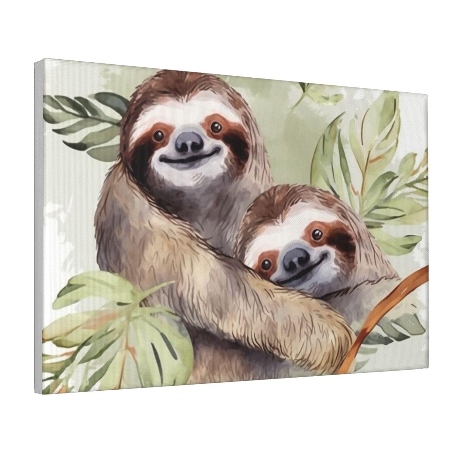 Framed Wall Art for Living Room Art Work, Watercolor Sloth Picture Prints Modern Office Wall Paintings Poster Aesthetic Wall Decorations for Home Decor Ready To Hang 12"x18"