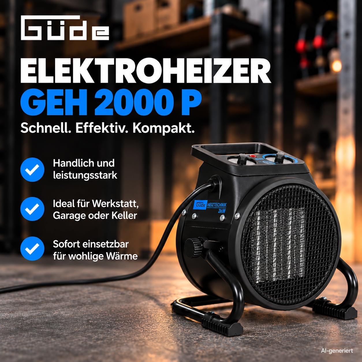 Güde Elektroheizer GEH 2000 P 2er - 230 Volt, 2 Heizstufen 1 kW / 2 kW
