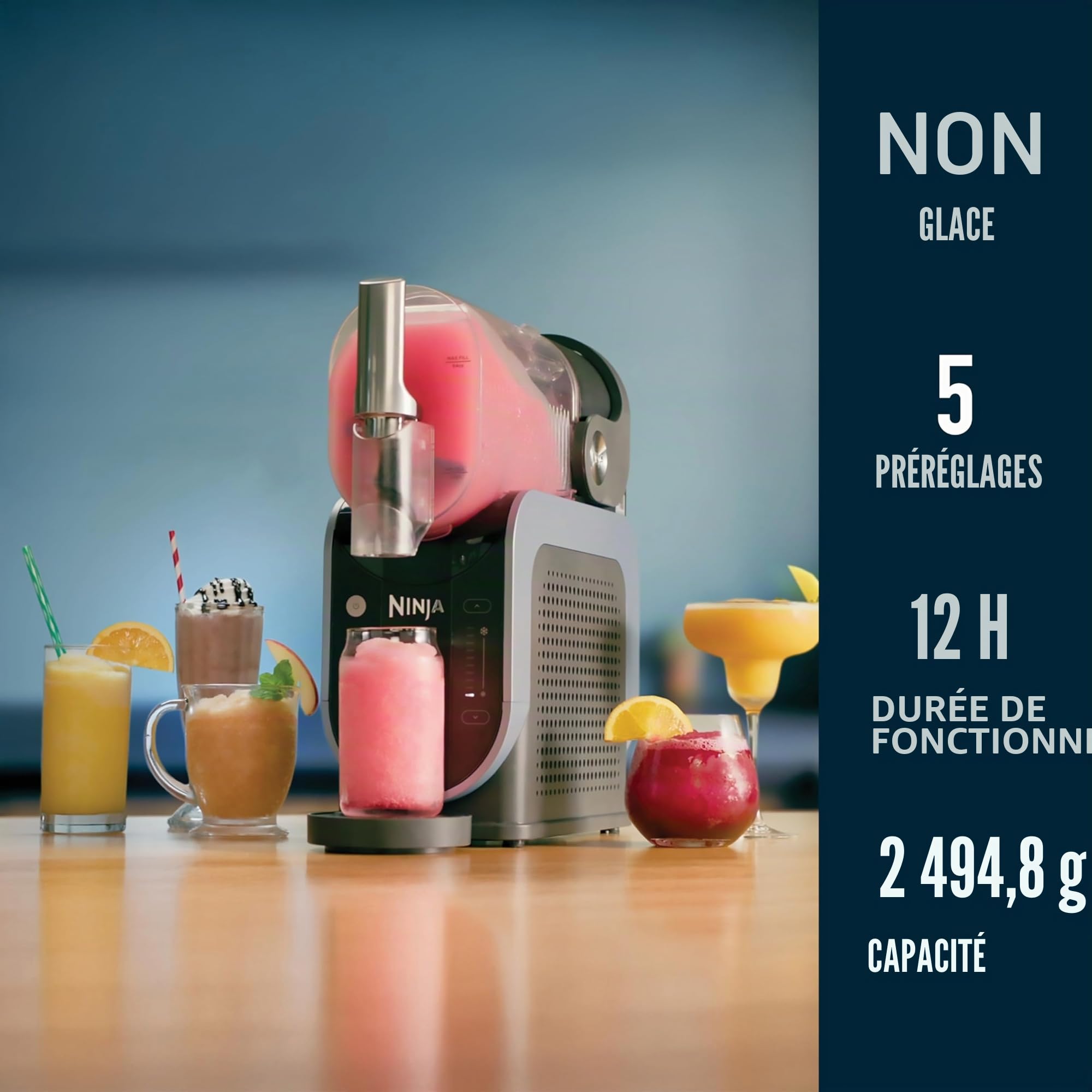 Ninja FS301 Machine professionnelle avec technologie RapidChill, machine à boissons et à slushie de 250 ml, 5 programmes prédéfinis, margaritas congelées, frappes et plus encore, accents premium, noir
