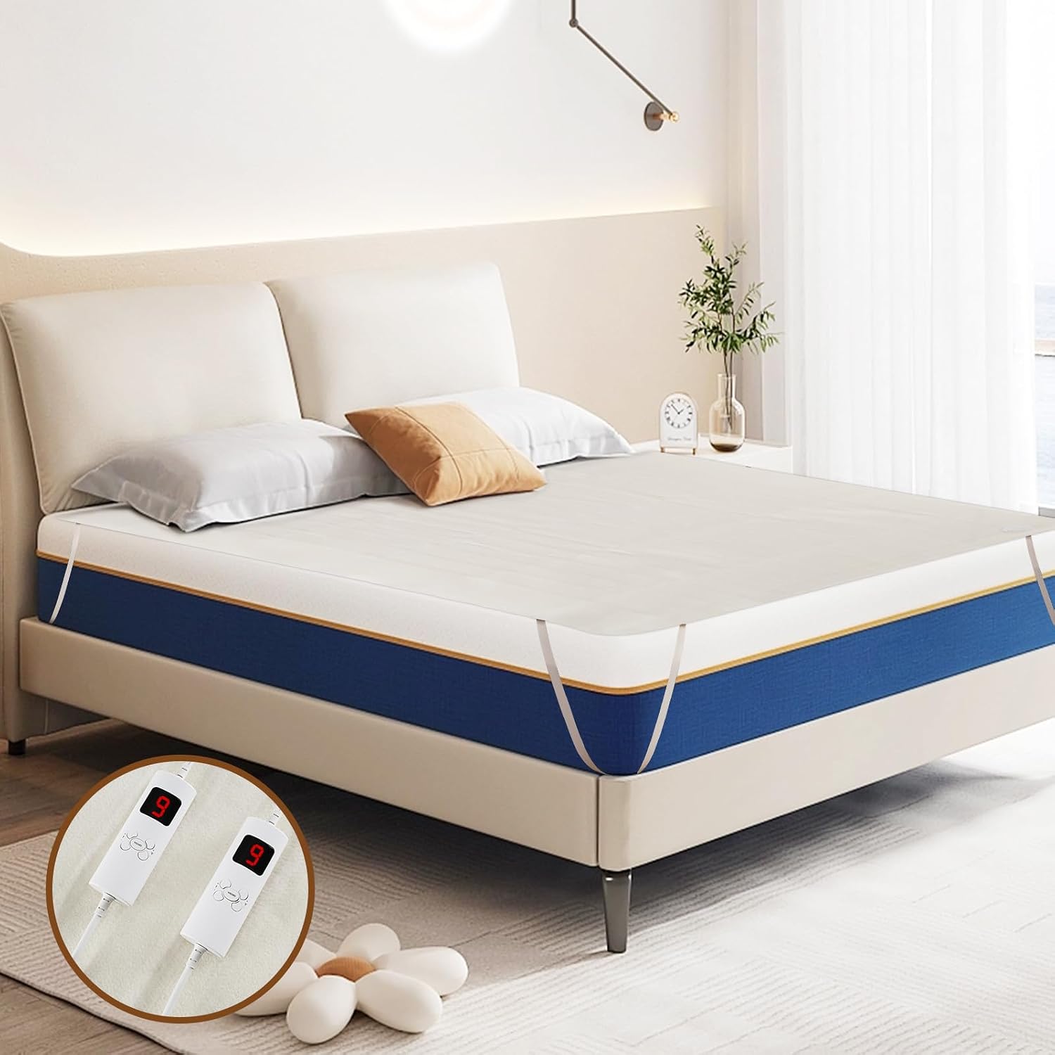 DORTALA Heated Mattress Pad Twin, Electric Mattress Pad Bed Warmer with 9 Heat Settings & 9H Auto Shut-Off, Overheat Protection, Fit Up to 10", Machine Washable, 76" x 39", White